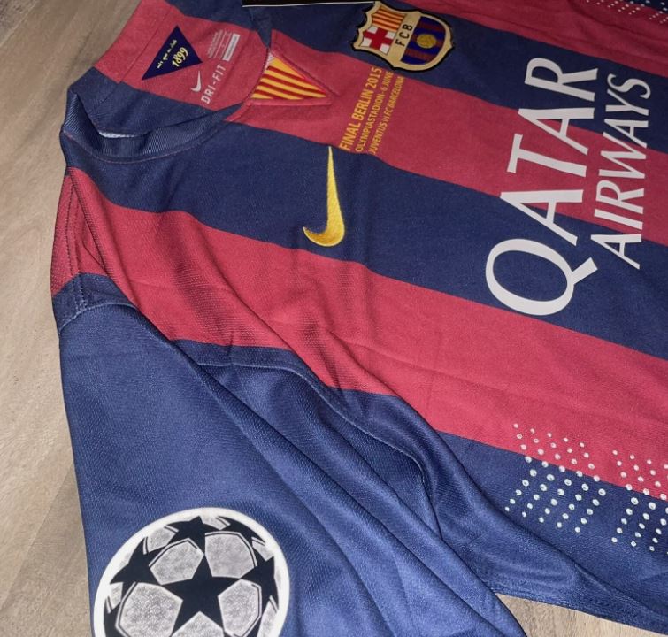 Fc Barcelona Messi 10 Retro Home Jersey 2015 UCL Winners