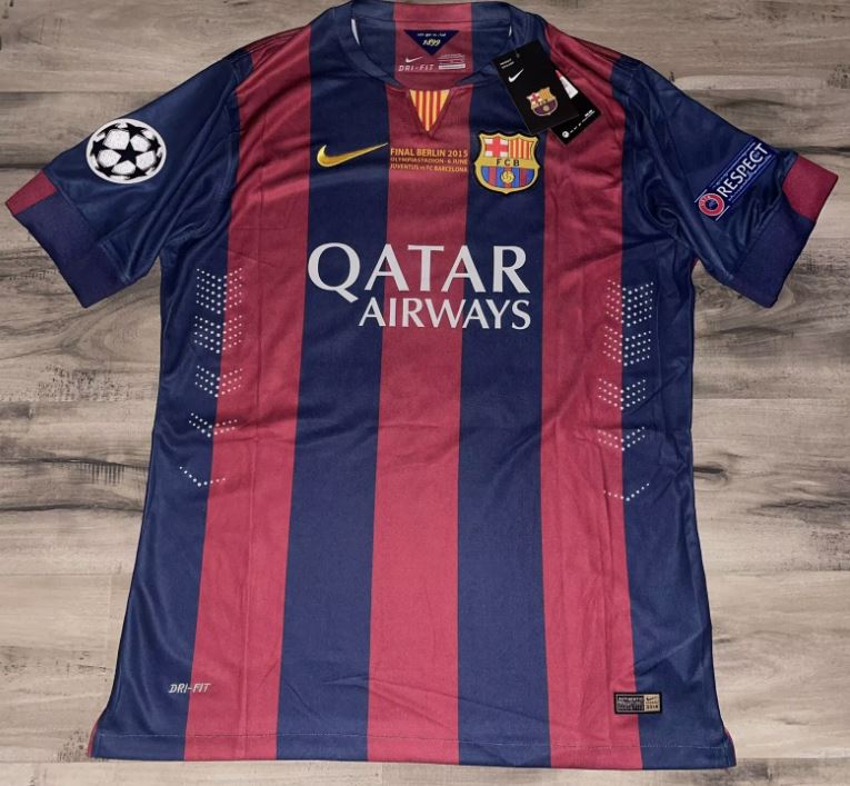 Fc Barcelona Messi 10 Retro Home Jersey 2015 UCL Winners